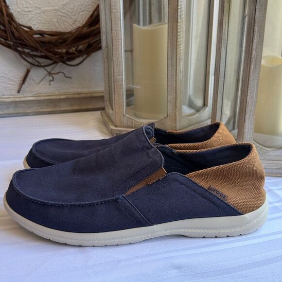 CROCS Santa Cruz Mens Blue Brown Canvas Convertible Slip On Loafer Shoe- Size 14 main image 7